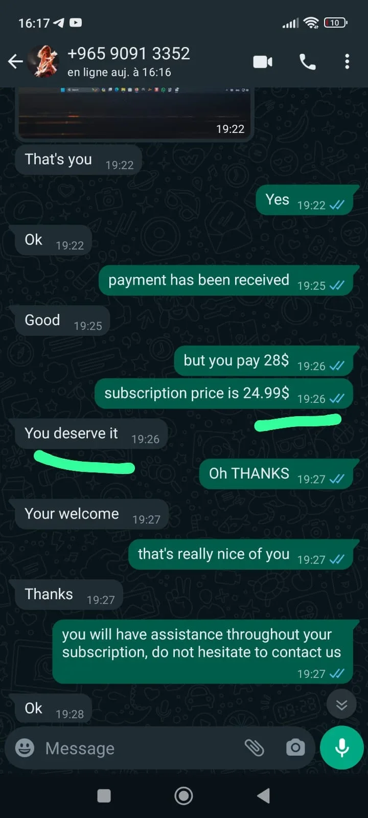Conversation client 4KPrime IPTV au Canada
